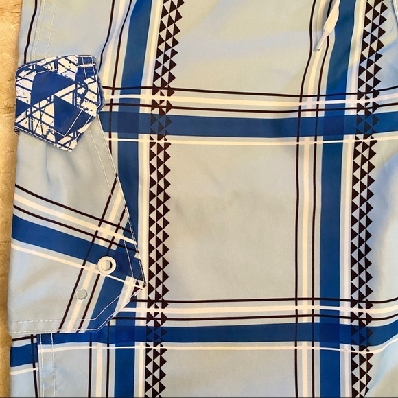 DaHui Boardshorts 30 Logo Embroidered Blue Plaid Print Men’s Surf Swim Trunks - Picture 9 of 9